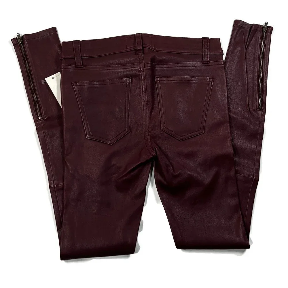 Leather Women's Burgundy Pants - Picture 12 of 12